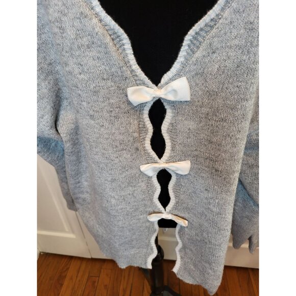Gray/White Bow Sweater Scalloped Hem 4XL Coquette Feminine Preppy Party Cute - Picture 5 of 8